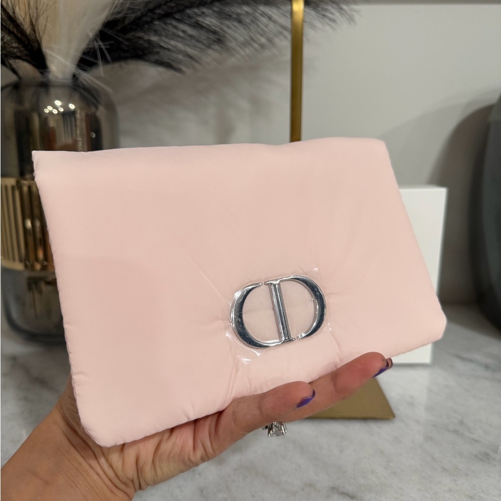 Dior Soft Pink Cosmetic Bag with Silver Logo